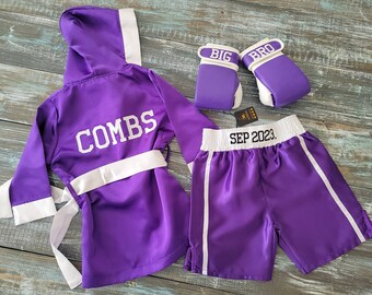 Knockout Halloween: Personalized Baby Boxing Set with ROBE, Shorts, and Wearable Gloves - Perfect Kids Costume!