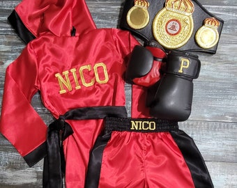 Ultimate Kids Boxing Set: Personalized Robe, Custom Shorts, and Wearable Gloves!