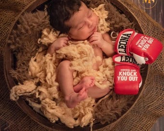 Momma KO Style Personalized Infant & Toddler Boxing Gloves with Name Embroidery | New Baby Keepsake