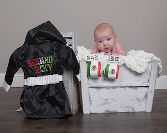 Baby Boxing Set: Mexican Pride - Personalized Robe, Shorts, and Wearable Gloves