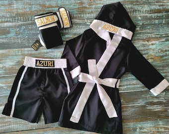 Champion's Ensemble: Personalized Baby Boxing Robe + Shorts and Gloves