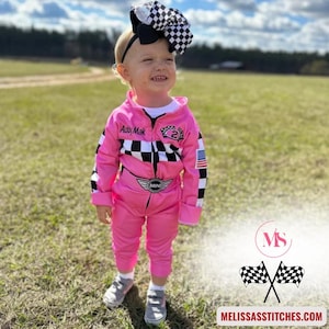 Kinder Rennanzug Kostüm - Baby Fahrer Rennanzug, personalisierte Piloten Overalls mit gesticktem Namen, Kleinkind Car Racer Outfit Bild 4
