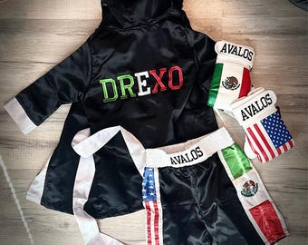 Personalized Baby & Toddler Boxing Costume – USA | Mexico | Puerto Rico Flags | Individual Pieces or Combo | Halloween Outfit