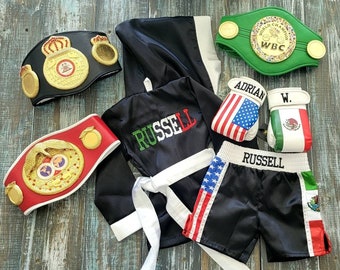 Mexi-USA Mini Fighter Set: Personalized Robe, Shorts, and Wearable Gloves