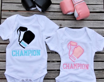 Personalized Baby Boxing Bodysuit with Matching Custom Gloves