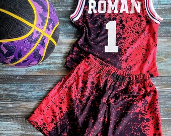 Special Order: Red & Black Personalized Baby Basketball Jersey and Shorts Set