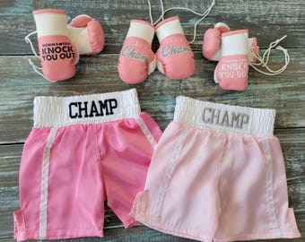 Little Girl Adorable Preemie and Newborn Boxing Set Mini Prop Gloves + Shorts Personalized