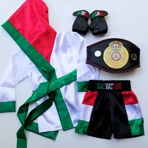 Flag-Themed Baby Boxing Set: Personalized Robe, Custom Shorts, and Wearable Gloves