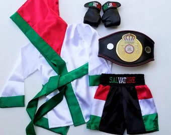 Flag-Themed Baby Boxing Set: Personalized Robe, Custom Shorts, and Wearable Gloves