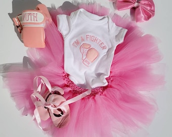 Adorable Baby Girl Boxing Set: Bodysuit, Personalized Gloves, Tutu Skirt, Shoes, and Head Bow