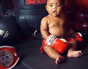 Personalized Baby Boxing Champion Set: Gloves, Shorts, and Champion Belt