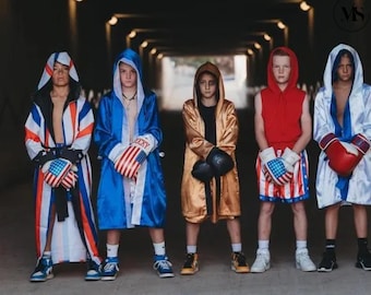 Personalized Youth & Adult Boxing Robe, Shorts and Gloves (Individual or 3-Piece Set)