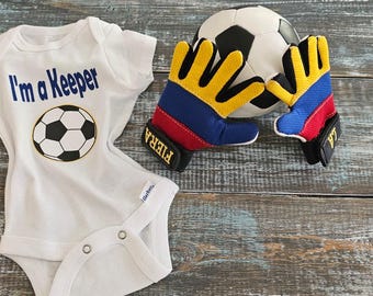 Personalized Baby Soccer Goalie Set, Baby Goalkeeper Outfit, Custom Soccer Gloves, Baby Soccer Gift, Newborn Soccer Set