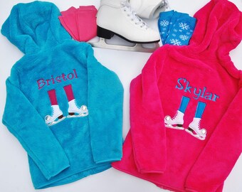Ice Skating Plush Jacket with Hoodie: Personalized with Embroidered Name and Appliquè