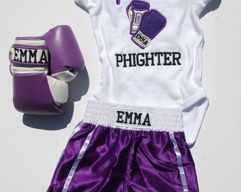 Personalized Baby Boxing Set: Bodysuit, Gloves, and Shorts
