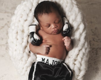 Tiny Champion's Personalized Boxing Set: Newborn Gloves and Shorts