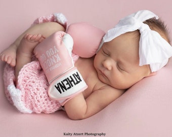 Baby announcement personalized wearable boxing gloves