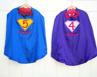 Birthday Superhero cape  personalized with Masks set /  Birthday  cape and  Mask