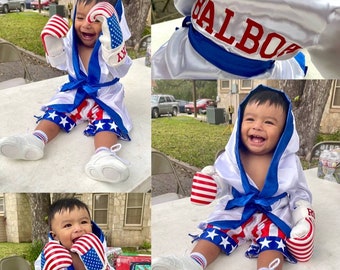 Champion in Training: Personalized Baby Boxing Set with Robe, Shorts & Gloves!