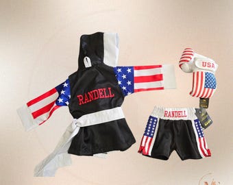 Personalized Boxing Robe with Sleeve Flag Design, Matching Shorts & Gloves | Custom National Flag Fight Gear | Pro Fighters Custom Outfit