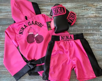 Little Champions Boxing Set: Custom Robe, Shorts, and Gloves (Sizes 2T, 3T, 4T, 5T)