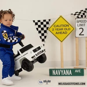 Kinder Rennanzug Kostüm - Baby Fahrer Rennanzug, personalisierte Piloten Overalls mit gesticktem Namen, Kleinkind Car Racer Outfit Bild 6