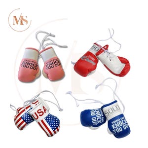 Pu&ograve; includere: Una collezione di mini guantoni da boxe in vari colori, tra cui rosa, rosso, blu e bianco. Alcuni guantoni presentano il testo "KNOCK YOU OUT" e "USA". Altri hanno "FUTURE CHAMP" e "MOMMA SAID KNOCK YOU OUT".