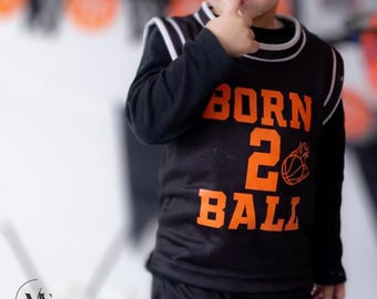 Conjunto de camiseta y pantalón corto de baloncesto Born 2 Ball + conjunto de banda para el sudor + balón (conjunto completo)