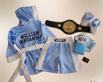 Halloween Personalized Baby Boxing Outfit (Newborn-5T)– Custom Embroidered Robe, Shorts, Gloves, Shoes (Optional)