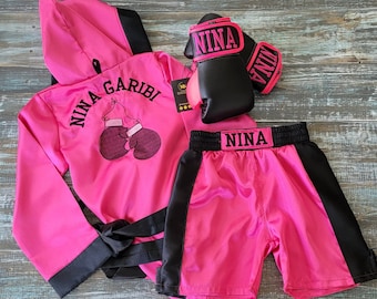 Personalized Adult Boxing Attire: Robe, Shorts, and Gloves for True Fighters