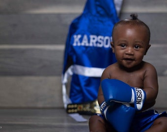 Personalized Baby Boxing Set: Robe, Shorts, and Wearable Gloves