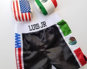 Mexico & USA Baby Boxing Set: Personalized Gloves and Shorts