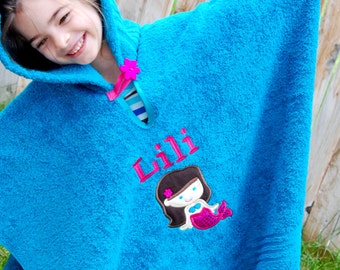 Enchanting Mermaid Vibes: Girls' Hooded Poncho Towel for Bath, Pool, or Fun Times!