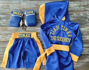 Champion in Training: Personalized Baby Boxing Set with Robe, Shorts, and Gloves!