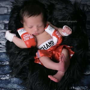 Ready to Ship: 'Champ' Personalized Newborn Boxing Set with Gloves and Shorts
