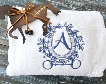 Equestrian Elegance: Personalized Plush Towels with Monograms and Snaffle Bit