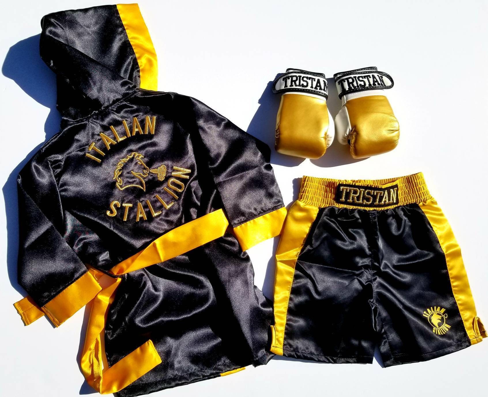 Custom Boxing Robe + Custom Boxing Shorts : Black/Gold