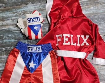 Puerto Rico Baby Boxing Set: Personalized Robe, Shorts, and Wearable Gloves