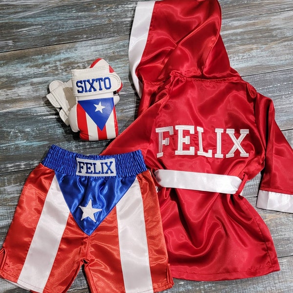 Puerto Rico Baby Boxing Set: Personalized Robe, Shorts, and Wearable Gloves