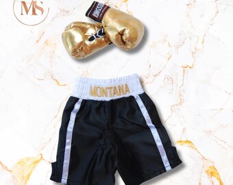 Newborn Knockout Boxing Set: Ringside Mini Gloves and Customized Shorts