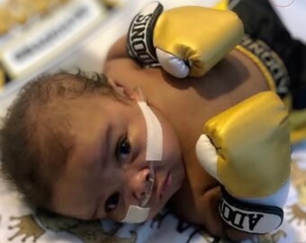 NICU Warrior Baby Boxing Gloves – Personalized for Preemie or Newborn | Embroidered Name Keepsake