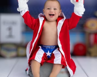 Kids Flag Boxing Set – Personalized Robe Shorts Gloves | Individual Pieces or Combo | Puerto Rico, Mexico, Italy, Ireland | Toddler Outfit