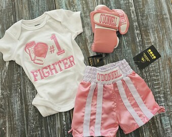 Personalized Baby Boxing Set: Bodysuit, Gloves, and Shorts