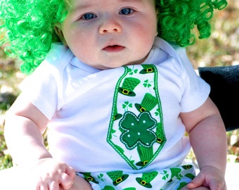 St. Patrick's Day Set: Onesies with Adorable Ties and Diaper Covers - Leprechaun Magic for Your Little Lucky Charm!