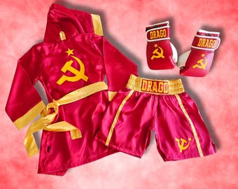 Ivan Drago Adult Boxing Set | Halloween Costume | Personalized Robe Shorts Gloves | Individual Pieces or Combo | Rocky Inspired Outfit