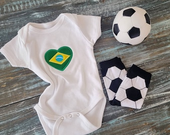 Brazilian flag baby Body suit set ( Body suit + leg warmers+soccer ball) Brazil Baby