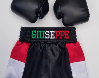 Italian Baby Boxing set Gloves and shorts personalized, Italy boxing set