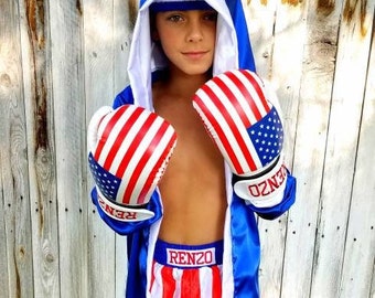 Champion-in-the-Making Boxing Set for Big Boys and Big Girls: Robe, Shorts, Gloves (Ages 6 to 12)