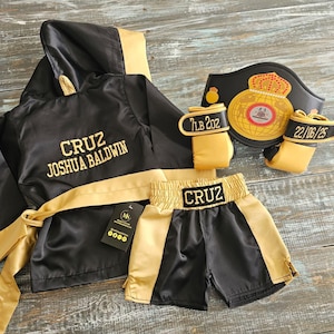 Personalized Baby Boxing Set – Choose Individual Items or Complete Outfit | Custom Embroidered Robe, Shorts & Gloves