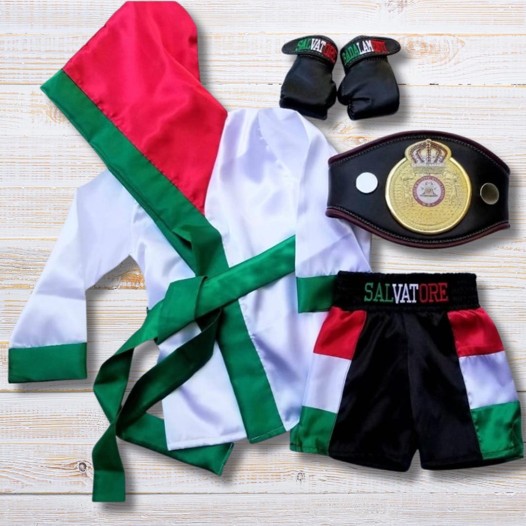 Kids Flag Boxing Set – Personalized Robe Shorts Gloves | Individual ...